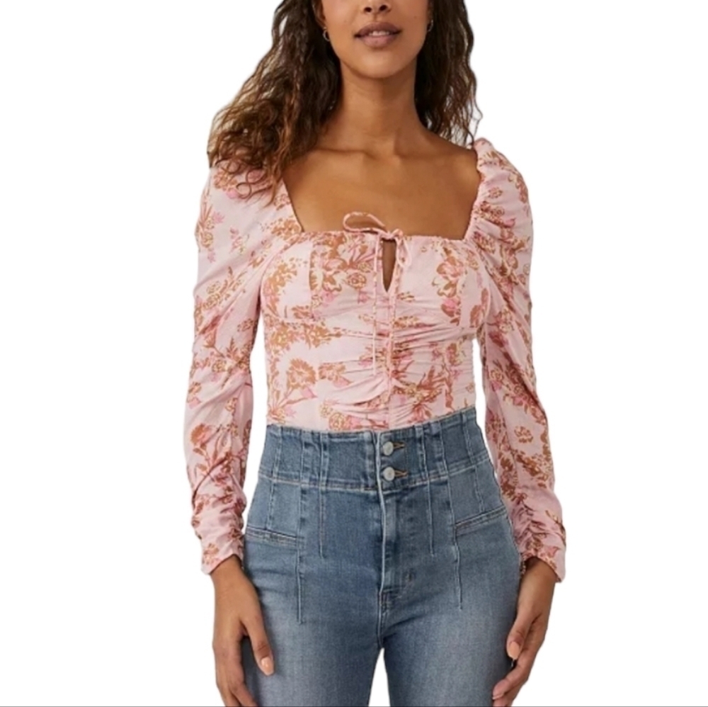 Free People Hilary Floral Print Open Back Top M